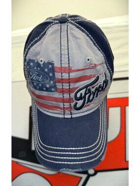 H3 Headwear Navy Blue/Gray FORD Adjustable Strap Distressed Hat/Cap